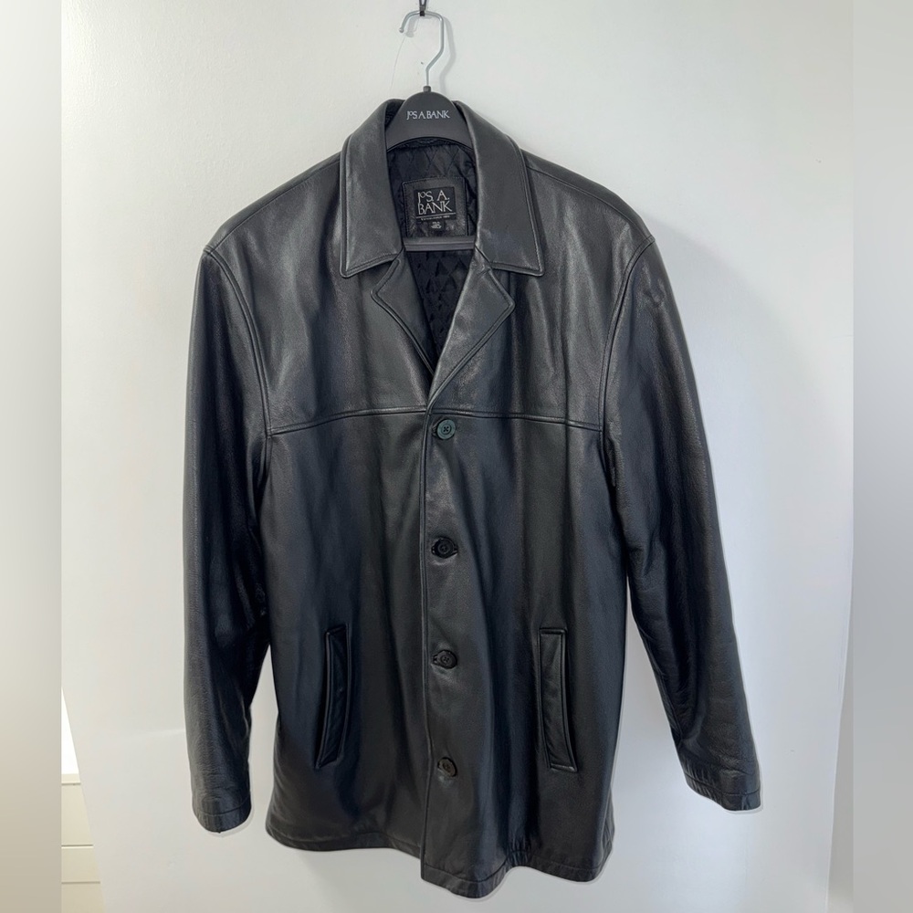 Jos.A.Bank Vintage Black 3/4 Heavyweight Leather Coat, XLL, Good Condition